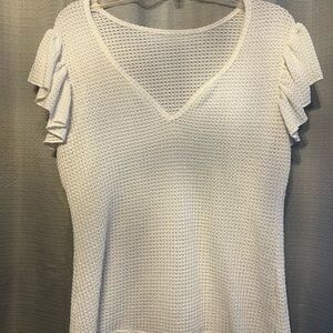 Waffle  White Ruffle Sleeve Top